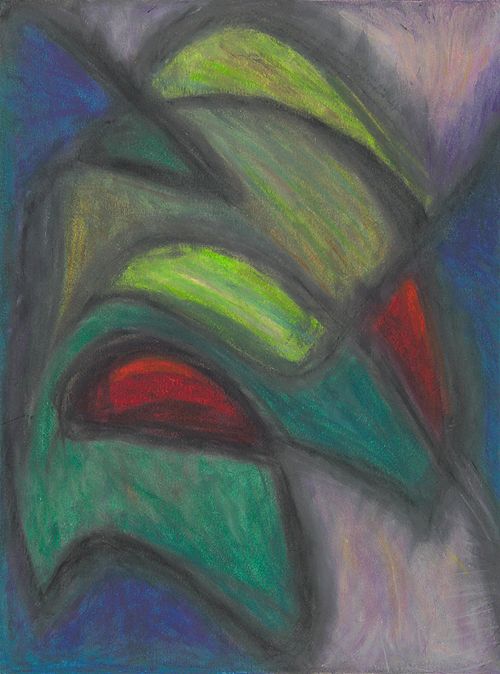Coming to Grips with Green, Oil Pastel by Suzanne Halstead.